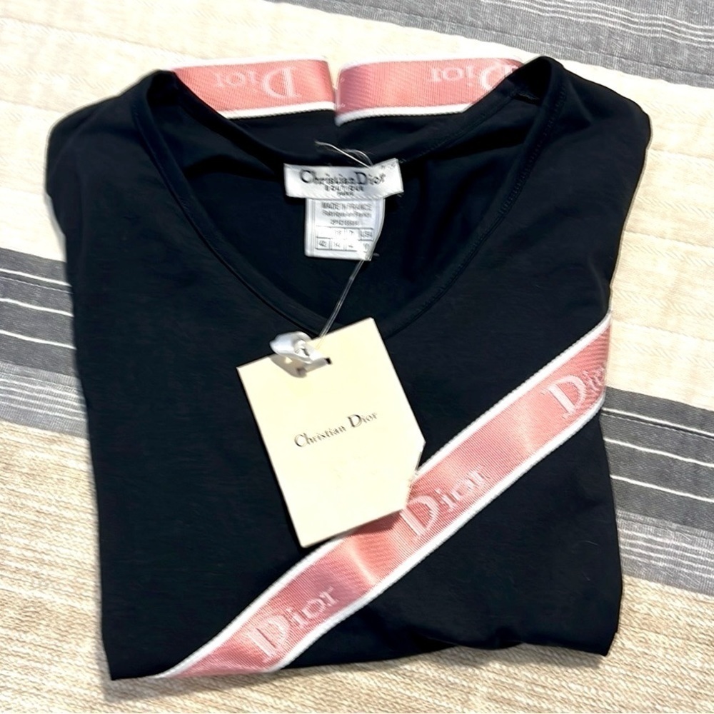 NWT,Christian Dior,Authentic Logo-Ribbon Athleisure Stretch-Knit Top Size 42 - Picture 10 of 12